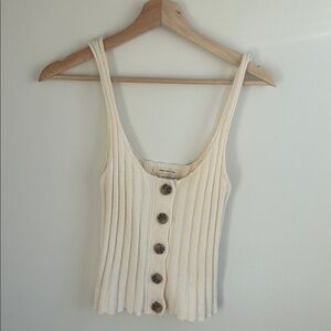Urban Outfitters Cream Button-Front Rib Knit Crop Tank